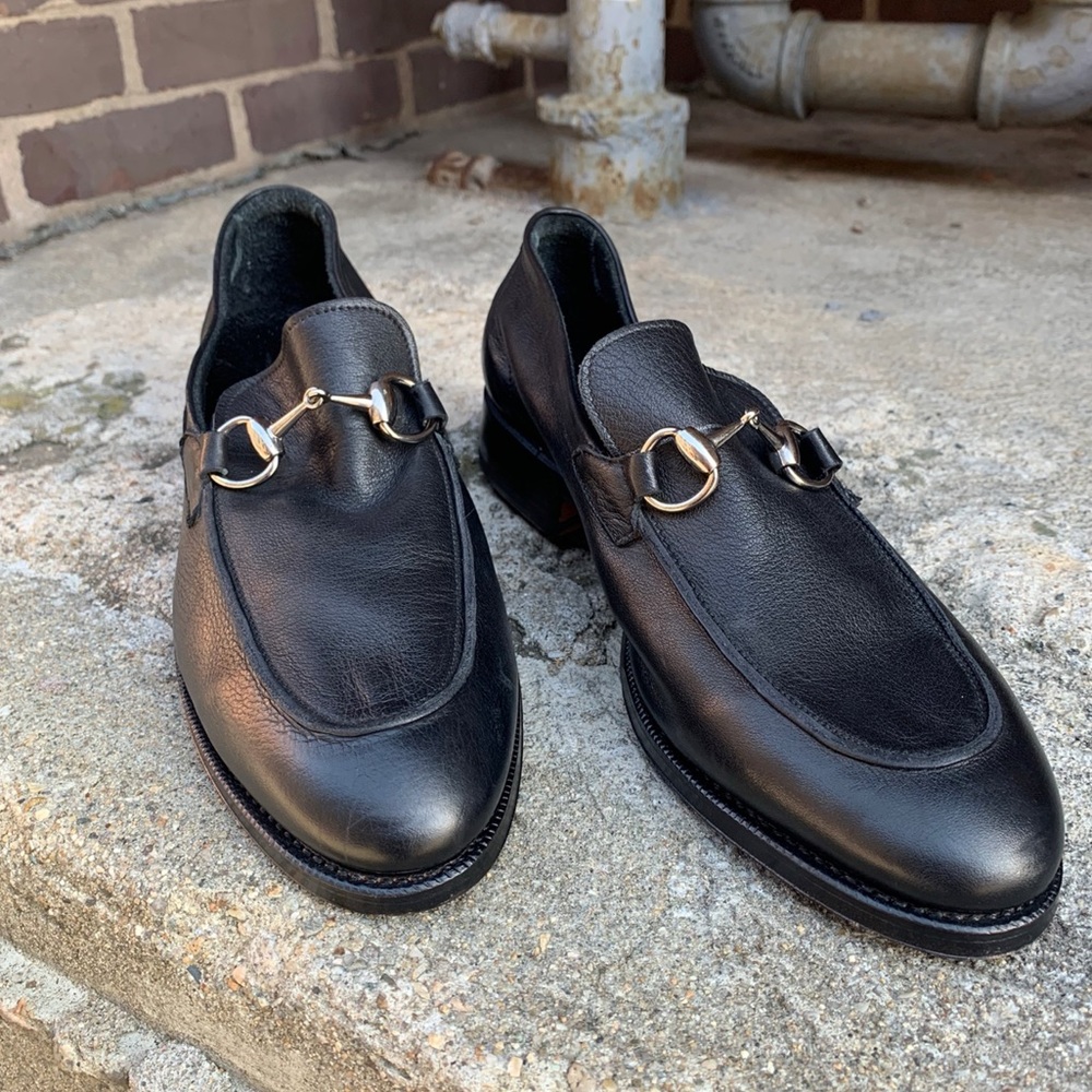 Meermin Mallorca Black Leather Horsebit Loafers - Picture 2 of 10